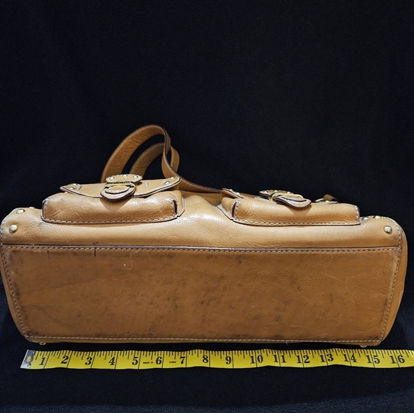 Michael Kors Tan/Cognac Brown Leather Astor Studded Shoulder Bag - Picture 10 of 16